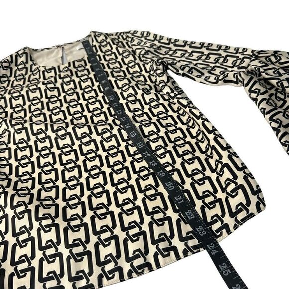 Milly Women's Black & White Keyhole Holly Bell-Sleeve Chain-Print Top Size 2 - Picture 8 of 14